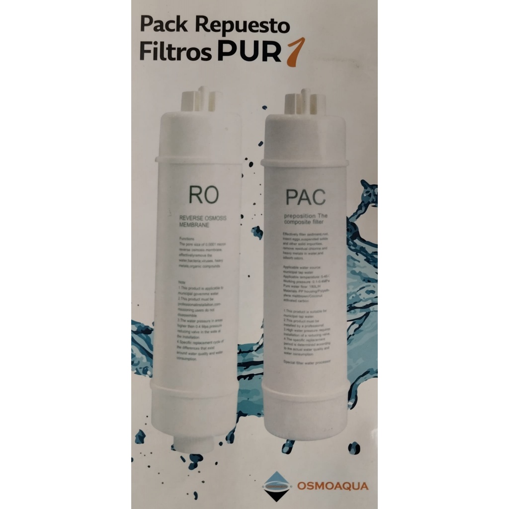 Pack recambio 4 filtros + membrana para ósmosis inversa